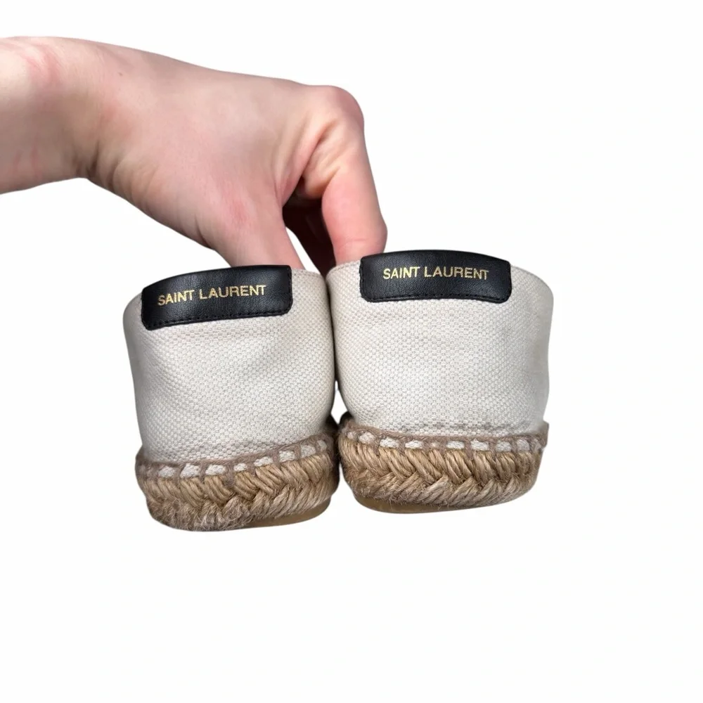 Saint‎ Laurent Beige Canvas Espadrilles w Embroidered Logo Sz 36